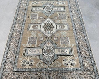 Area Rug, Vintage Rug, Turkish Rug, Antique Rug, Rugs For Dining Room, 4.8x7.1 ft Blue Rug, Vintage Oushak Wool Rug, Anatolian Area Rug,
