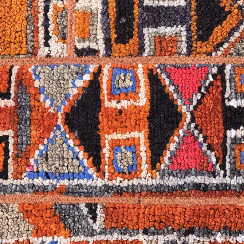 Turkish Patchwork Rugs Orange and Black Colorful Small Vintage Rug, Herki Carpet, 1.5 X 3 Ft ...