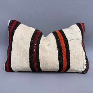 Boho Pillow, Handmade Kilim Cushion, 12x20 Turkish Pillow, Boho Pillow Sham Cover, White Pillow Cover, Rectangular Pillow,