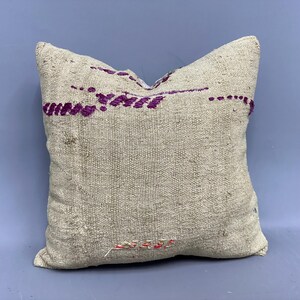 Vintage Kilim Pillow, Kilim Cushion Sham, 24x24 Boho Pillow Sham Cover, Ethnical Kilim Rug Pillow, Beige Pillow, Eco-Friendly Kilim Pillow,