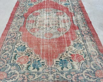 Vintage Rug, Turkish Rug, 7x10 Large Rugs, Oushak Rug, Rugs For