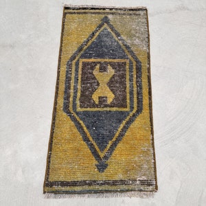 Vintage Rug, Turkish Rug, Small Rugs, Anatolian Rug, Rugs For Bathroom, 1.4x3 ft Yellow Rug, Wool Rug, Front Door Rug,