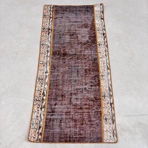 Vintage Rug, Patchwork Rug, Small Rug, Turkish Rug, Antique Rugs, Rugs For Wall Hanging, 1.9x4.1 ft Brown Rug, Oushak Rugs, Oushak Small Rug