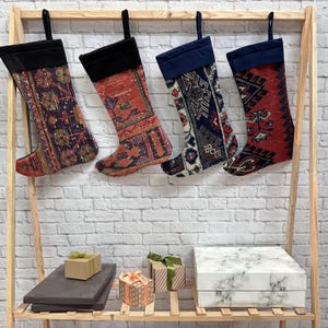 Christmas Stocking, Vintage Kilim Stocking, 8x18 inches Festive Footware, Handmade Christmas Socks, Traditional Woven Stockings,