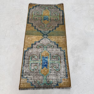 Turkish Rug, Vintage Rug, Small Rug, Oushak Rug, Rugs For Wall Hanging, 1.4x3 ft Yellow Rug, Floor Rug, Handwoven Turkish Mini Rug,