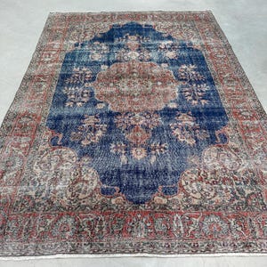 Vintage Rug, Turkish Rug, 7x10 Large Rugs, Oushak Rug, Rugs For Living Room, 7x9.8 ft Navy Rug, Handwoven Vintage Turkish Rug, Salon Rug,