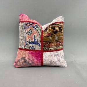 Kudde till soffan, kudde för inredningsdesign, boho örngott 16x16, kelim-kuddfodral, rosa kudde, lapptäckeskudde, mattkudde,