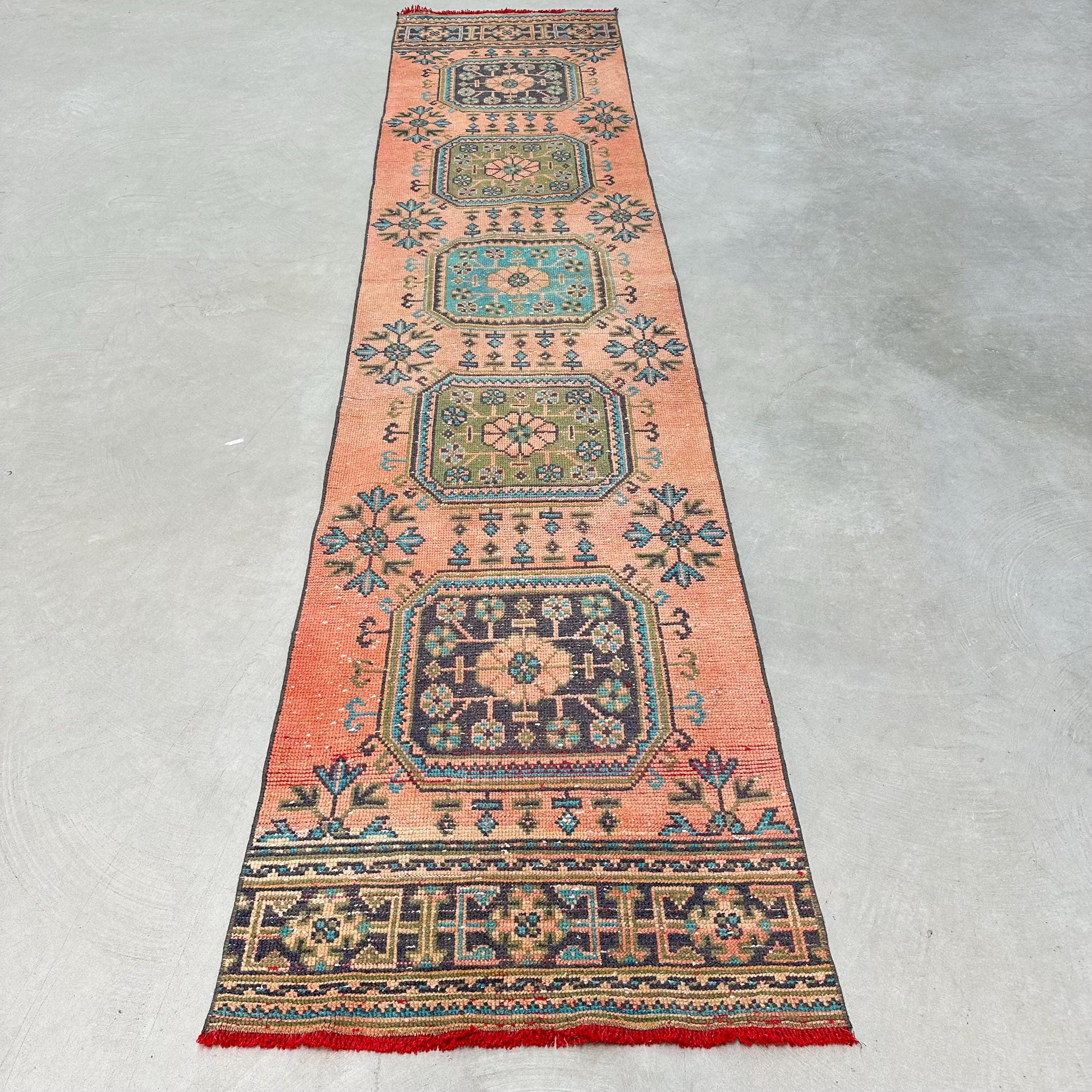 Turkish Rug, 3x12 Runner Rugs, Vintage Rug, Decorative Oushak Rug