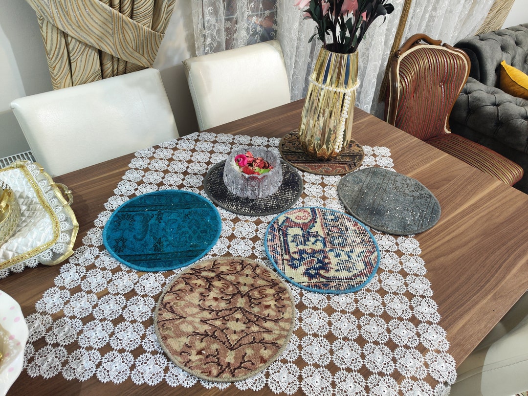 Weaved Table Rug Pattern 10 Inches Set of Six,woven Wool Table Rug Placemats,house Gift, Coffee ...