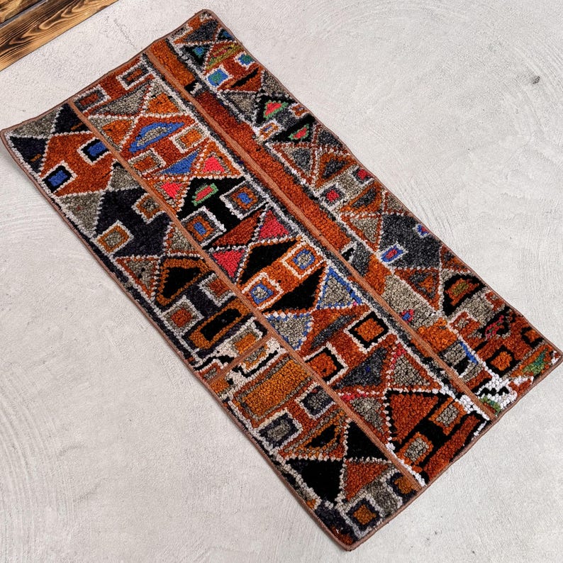 Turkish Patchwork Rugs Orange and Black Colorful Small Vintage Rug, Herki Carpet, 1.5 X 3 Ft ...