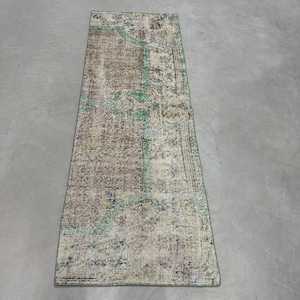 Vintage Rug, 2x6 Runner Rug, Turkish Rug, Oushak Rugs, Rugs For Kitchen, 2.2x6.4 ft Green Rug, Antique Anatolian Rug, Boho Rug Runner,