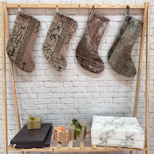 Handmade Christmas Stocking, Rustic Christmas Stocking, 6x15 inches Knit Christmas Stocking, Burlap Christmas Stocking, Wall Hanging Socks,