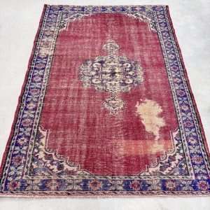 Vintage Rug, Large Rug, Turkish Rug, Anatolian Rugs, Rugs For Bedroom, 5.6x8.1 ft Red Rug, Home Decor Rug, Large Wool Rug,