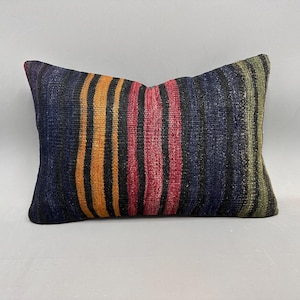 Ethnical Kilim Rug Pillow, Turkish Kilim Pillow, 16x24 Kilim Pillow Cover, Vintage Kilim Pillow, Blue Pillow, Tribal Lumbar  Pillow,