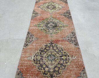 Turkish Rug, Vintage Rug, 3x9 Runner Rugs, Anatolian Rug, Rugs For Hallway, 2.6x8.9 ft Orange Rug, Vintage Turkish Rug, Wool Kitchen Rug