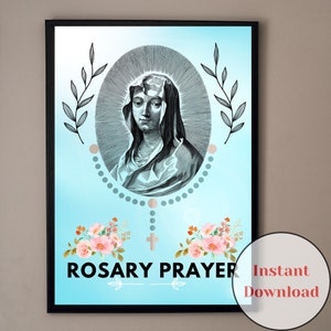 Rosenkranzgebetsdruck, Vater unser Gebet, Ave Maria Gebet, Fatima Gebet, PDF, Sofortiger Download, Monat des Rosenkranzes, Katholisches Gebet, Wandkunst
