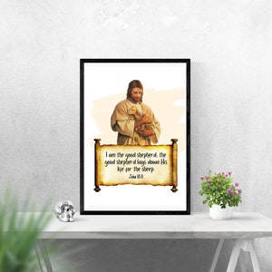 Jesus The Good Shepherd Prints, Christian Wall Art, Bible Verse John 10:11, Jesus Art, Digital Prints, Scripture Quotes, Good Shepherd, PDF
