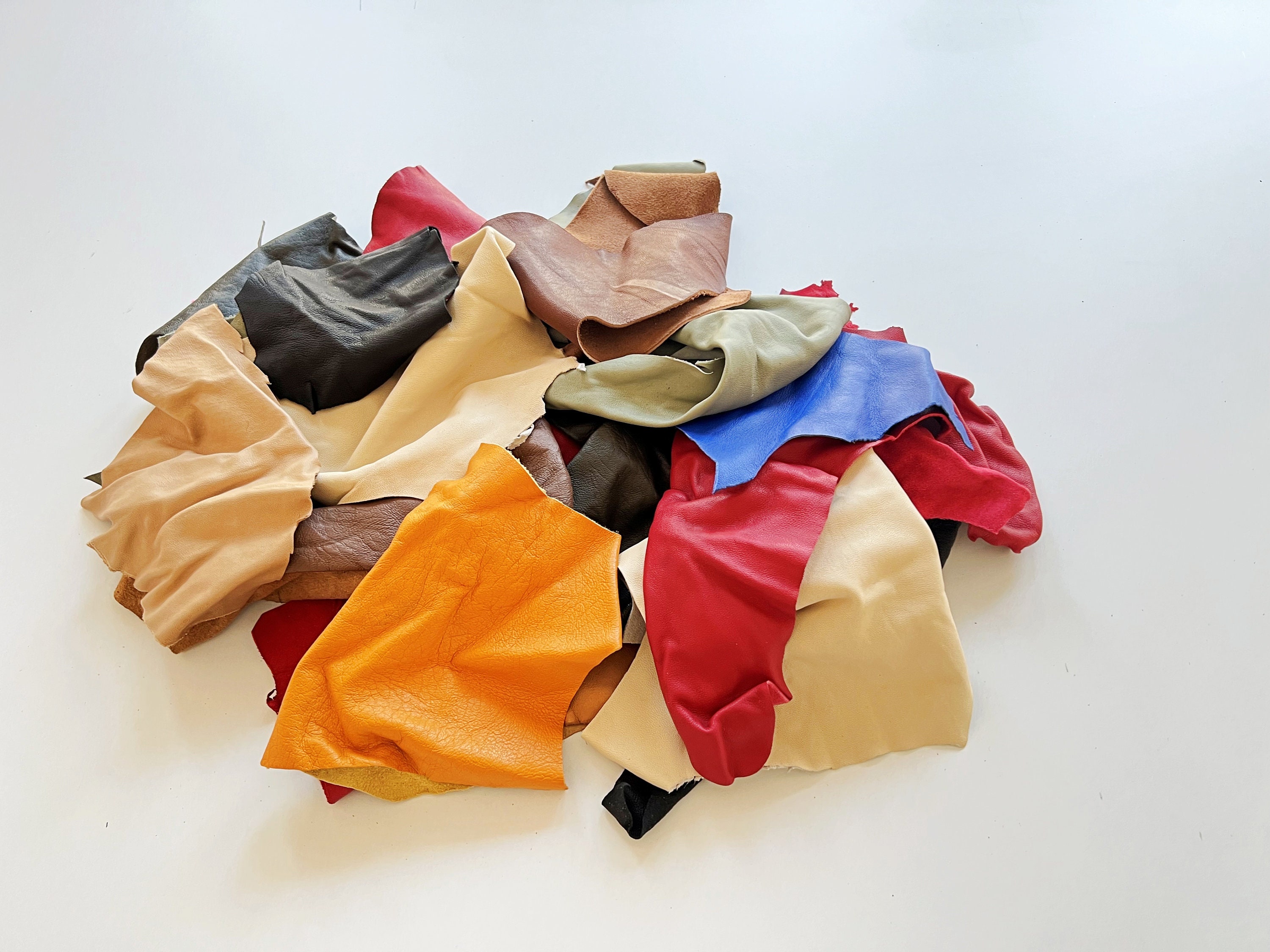 13 Pounds plus of thin (2 to 5 oz) Assorted Upholstery Leather Scraps.