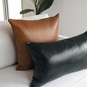 Leather Pillow Cover, Lumbar Pillow Cover, Genuine Leather, Throw Pillow Cover, Leather Pillow, Lumbar Pillow, Brown Pillow Cover,