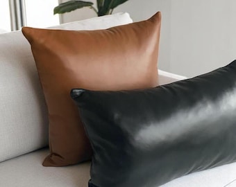 Leather Pillow Cover, Lumbar Pillow Cover, Genuine Leather, Throw Pillow Cover, Leather Pillow, Lumbar Pillow, Brown Pillow Cover,