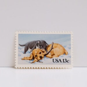 Vintage Unused Stamp - Kitten and Puppy - 13 cents