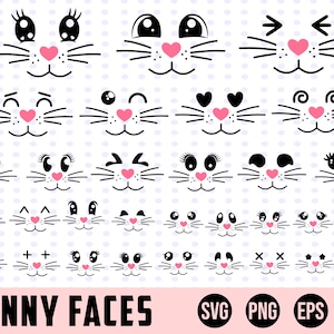 Bunny Face Svg bundel, Bunny Face Clipart, schattig konijntje, paashaas Svg, Happy Easter Svg, Pasen Png Design, Cricut Svg, sublimatie Cricut