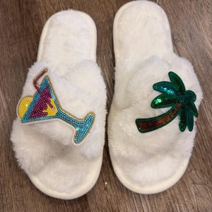 Custom Fluffy Slipper with Patches.