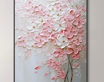 3D abstrakte rosa Blumen Ölgemälde dicke Blumen Leinwandbild Schlafzimmer vertikale Wanddekoration modern luxuriös Frühlingsdekoration