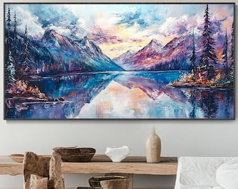 3D Schneeberg See Ölgemälde strukturierte Wandkunst Herbstwald Natur Landschaftsbild moderner Sonnenuntergang Wohnkultur Einweihungsgeschenk