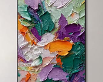 Geschilderd Dikke Getextureerde Abstracte Olieverfschilderij, 3D Canvas Levendige Kleurrijke Moderne Muurkunst Woonkamer Decor Verhuiscadeau