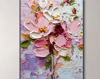 Elegante weiße Heckenrose Ölgemälde modern abstrakt Blumen Relief Struktur Messer Malerei 3D skandinavisch Flur Deko original handgemalt