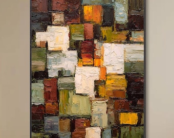 Erdtöne Geometrisches Abstraktes Ölgemälde Dick Texturiertes Wandbild Warme Palette Kunst Modernes Wohnzimmer Dekoration Einweihungsgeschenk
