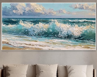 Seelandschaft Gemälde Leinwand Kunstwerk Strandlandschaft Wohnzimmer Wanddekoration Einweihungsgeschenk Seebad Ölgemälde Original