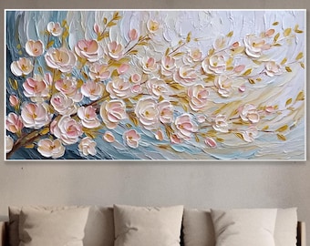 Rosa Blumen 3D-Textur Abstrakte Kunst Großes Leinwandbild Handgemaltes Ölgemälde Modernes Design Wohnzimmerdekor Schlafzimmer Verschönerung