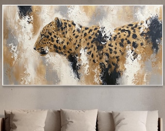 Abstrakter Leopard Texturiertes Ölgemälde Goldakzent Wildtier Kunst Modern Safari Wanddekoration Muttertagsgeschenk Für Tierliebhaber Kunst