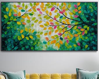 Colorful Autumn Leaf Oil Painting 3D Textured Wall Art Vibrant Tree Artwork Modern Living Room Decor Thanksgiving Gift Seasonal Foliage Art