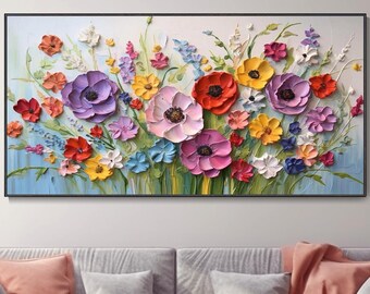 Lebendiger Wildblumenstrauß Ölgemälde Wandbild Buntes Blumenkunst Modernes Wohnzimmer Dekoration Hochzeitsdekor Geschenk Für Frischvermählte