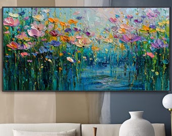 Dipinto Ad Olio Prato Di Ninfee Vibranti Impasto Dipinto A Mano Arte Muro Florale Stagno Turchese Multicolore Decor Regalo Festa Della Mamma
