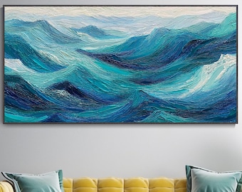 Texturiertes Ölgemälde Mit Ozeanwellen Dicke Impasto Küstenkunstwerk Moderne Wohnzimmer Wanddekor Einweihungsgeschenk Palettenmesser Kunst