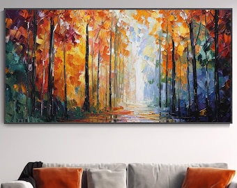 Herbst Waldpfad Texturiertes Ölgemälde Herbstlaub Impasto Kunstwerk Lebendige Waldlandschaft Wanddekoration Thanksgiving Geschenk Kunst