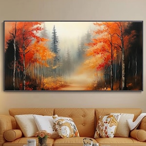 Buntes Herbstwald Gemälde Originaltextur Wohnzimmerdeko Großformatige Leinwand Wandkunst Baumbild Wandgestaltung Persönliche