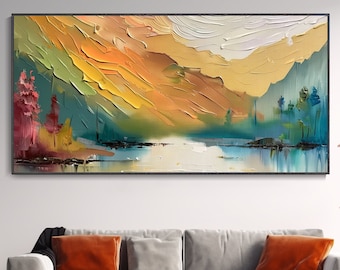 Abstract Landscape Oil Painting Ink Style Texture Knife Painting Modern Home Decor Colorful Dreamscape Sunrise Natural Landscape Artwork