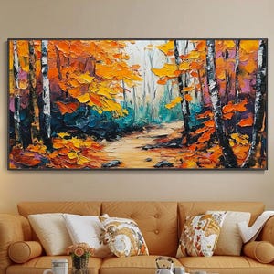 Grande Dipinto Autunnale Foresta Originale Arte Parete Alberi Decorazione Tessuto 3D Soggiorno Quadro Personalizzato Paesaggio a Mano Natura