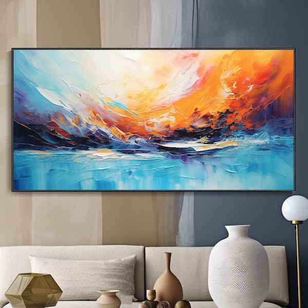 Peinture à l'huile abstraite paysage marin coucher de soleil toile texturée art mural peinte à la main aube nuages moderne déco salon