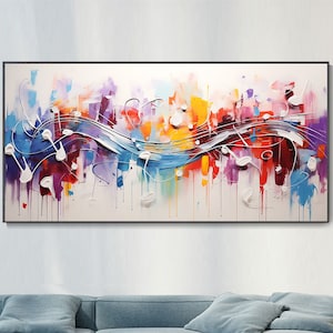 Colorful Music Symbol Oil Painting, Abstract Art Thick Paint Texture Painting, Creative Pattern Wall Art, Modern Minimalist Living Room Deco