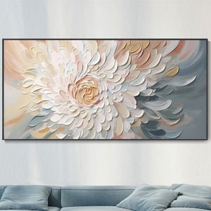 3D Original Floral Textured Wall Art, Wabi-Sabi Minimalist Canvas Wall Decor, Living Room Floral Oil Painting, Spring Decor Knife Painting
