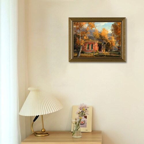 Scandinavian Autumn Abstract Birch shops Forest Oil Painting Cabin Forest Texture Plant Tree Vintage Art Small Size Landscape Ornament Cafe Decor