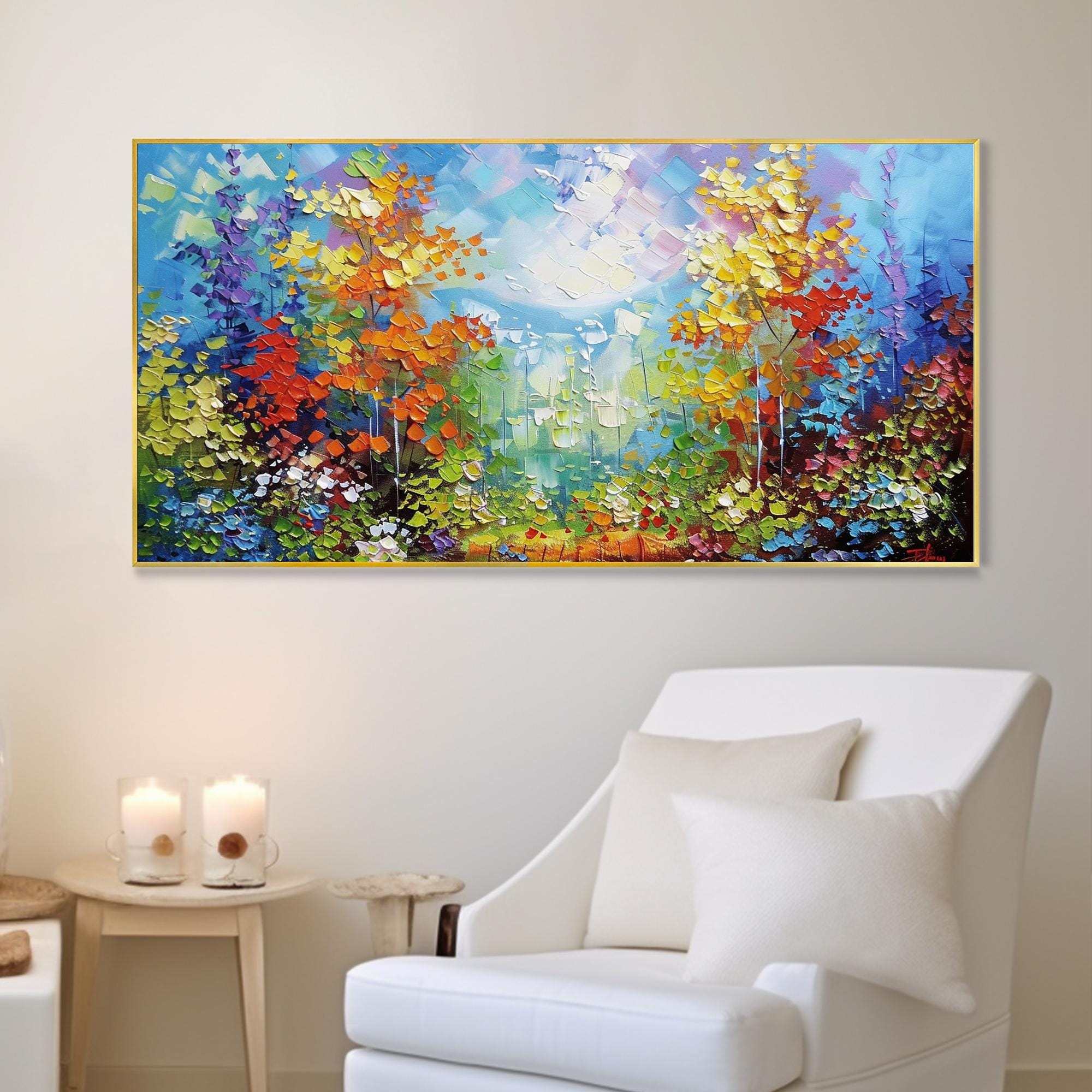 Colorful Tree Oil Painting Canvas Painting 3D Forest Wall Deco Natural Texture Mural Vivid Autumn Leaf Modern Nature Decor Housewarming Gift