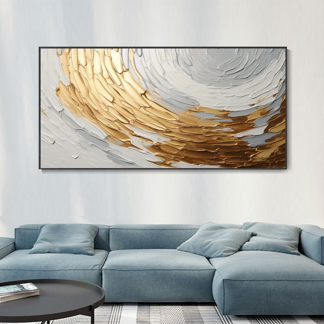 Large Luxurious Gold Foil Oil Painting Abstract Geometric Home Decor