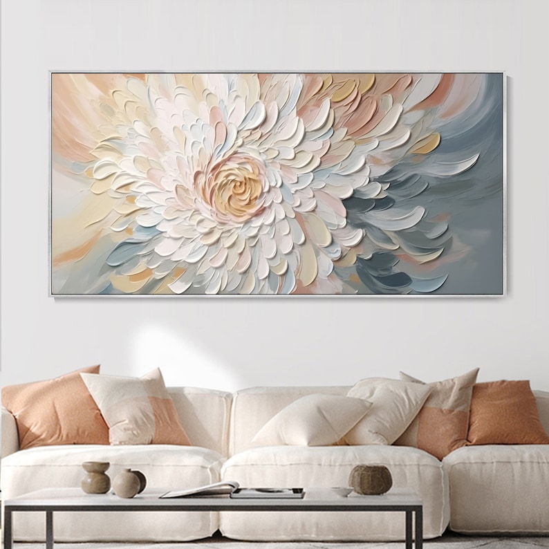 3D Original Floral Textured Wall Art, Wabi-Sabi Minimalist Canvas Wall Decor, Living Room Floral Oil Painting, Spring Decor Knife Painting image 5